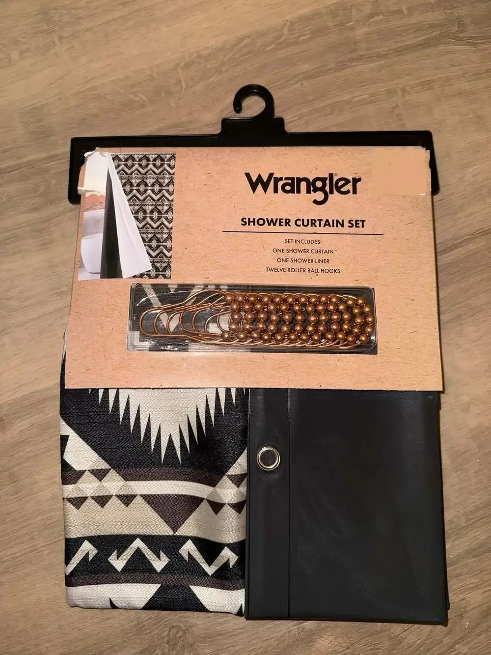 Wrangler Southwestern Geometric Shower Curtain Set with Liner and Roller Hooks